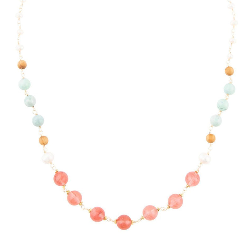 Watermelon Kiss Mint Jasper Golden Long Necklace