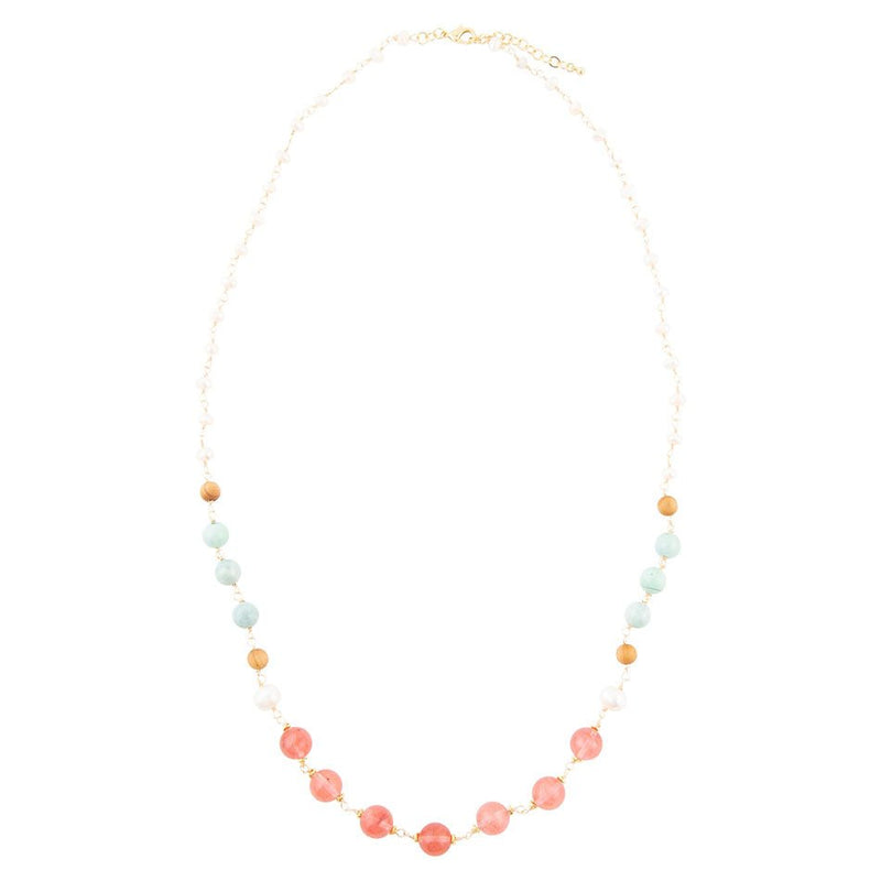 Watermelon Kiss Mint Jasper Golden Long Necklace