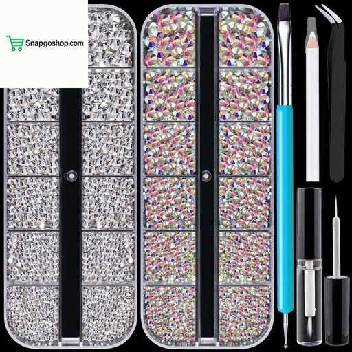 Flat Back Rhinestone Kits Colorful Rhinestones+Crystal Ab&Transparent White Face Gems Nail Gem with Quick Dry Makeup Glue+Picker Pencil+Tweezer for Bedazzling Face Makeup and Nail Art