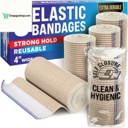 High-Performance Elastic Bandage Wrap - 6 Pack (2X2In, 2X3In, 2X4In) - Self-Closing Strong Compression Bandage Wrap for Feet, Ankles, Wrists, and Knees