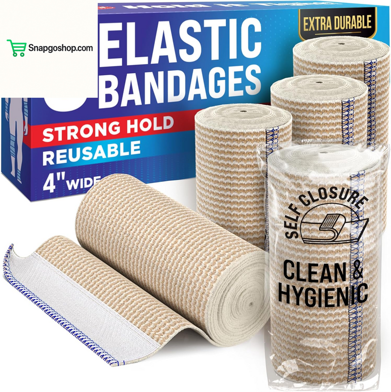 High-Performance Elastic Bandage Wrap - 6 Pack (2X2In, 2X3In, 2X4In) - Self-Closing Strong Compression Bandage Wrap for Feet, Ankles, Wrists, and Knees