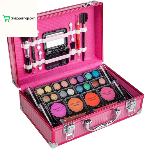 Carry All Makeup Train Case with Pro Makeup Set, Makeup Brushes, Lipsticks, Eye Shadows, Blushes, Powders, and More - Reusable Makeup Storage Organizer - Premium Gift Packaging - Pink