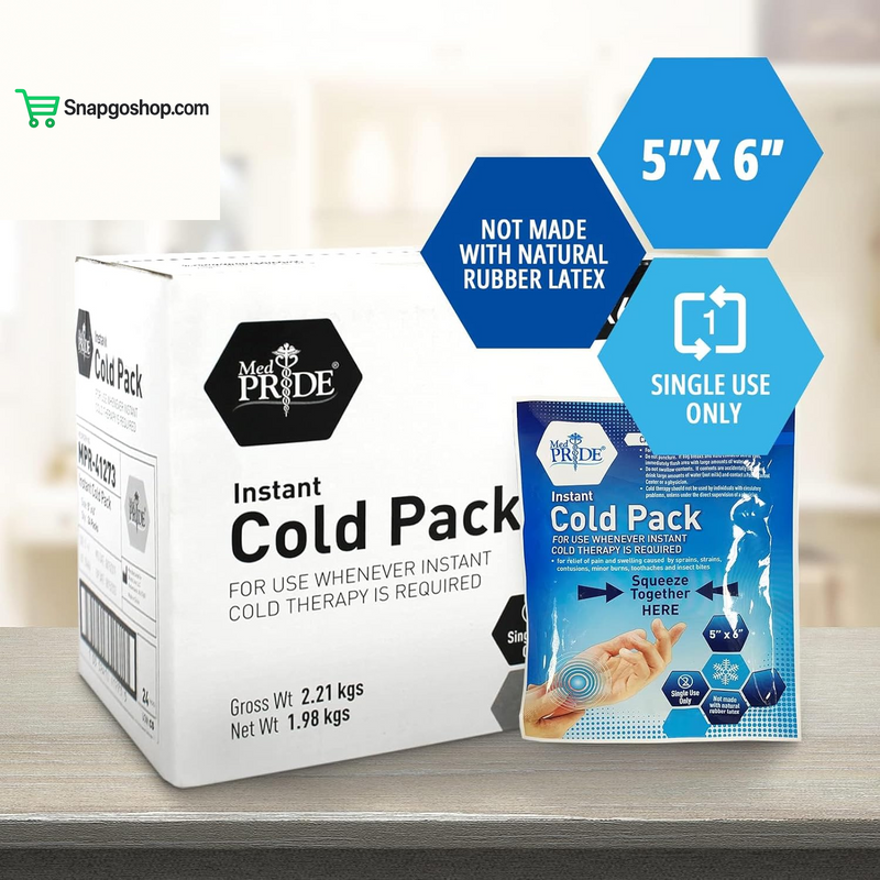 Instant Cold Pack First Aid Kit Ice Pack for Injuries and Pain Relief, No Freezer Needed, 5In X 6In (6 Count (Pack of 1) Clear)