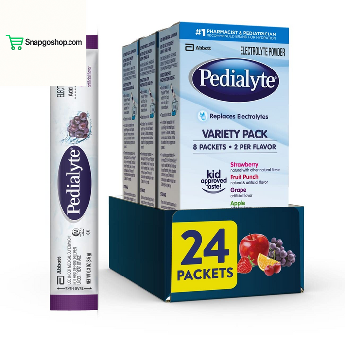 Electrolyte Powder | Hydration Drink for Kids & Adults | Variety Pack: Grape, Strawberry Lemonade, and Orange, 8 Powder Packets
