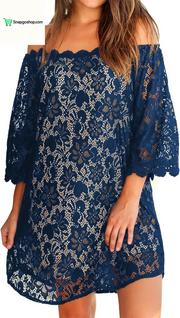 Women'S off Shoulder Lace Shift Loose Mini Dress
