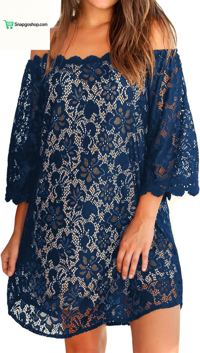 Women'S off Shoulder Lace Shift Loose Mini Dress