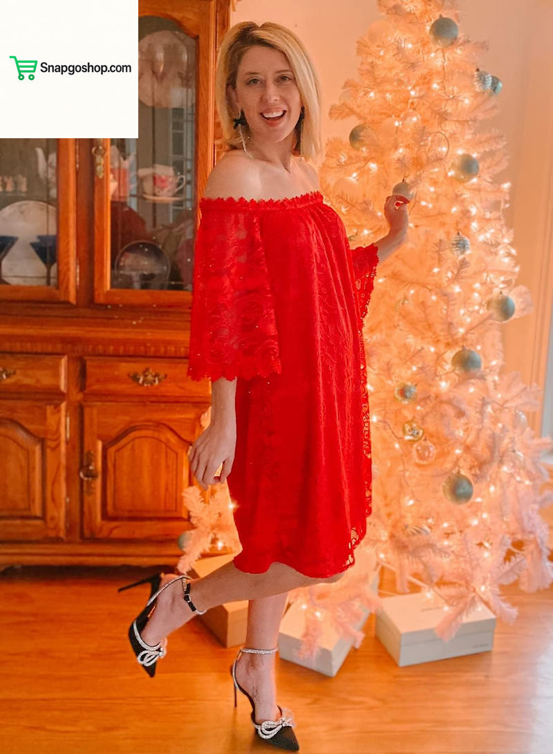 Women'S off Shoulder Lace Shift Loose Mini Dress