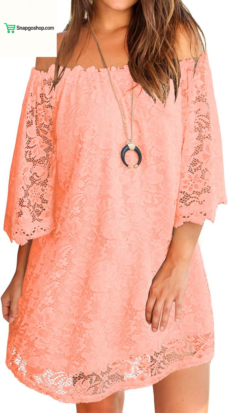 Women'S off Shoulder Lace Shift Loose Mini Dress