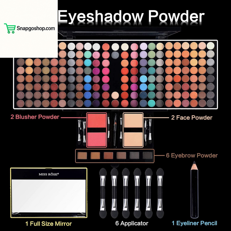 Professional Makeup Kit for Women with Mirror All in One Makeup Gift Set for Teens 180 Color Eyeshadow Palette 2 Blush 2 Powder 1 Eyeliner 4 Eyebrow Make up Sets Matte Shimmer Mixing Pallet Eye Shadow