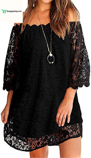 Women'S off Shoulder Lace Shift Loose Mini Dress