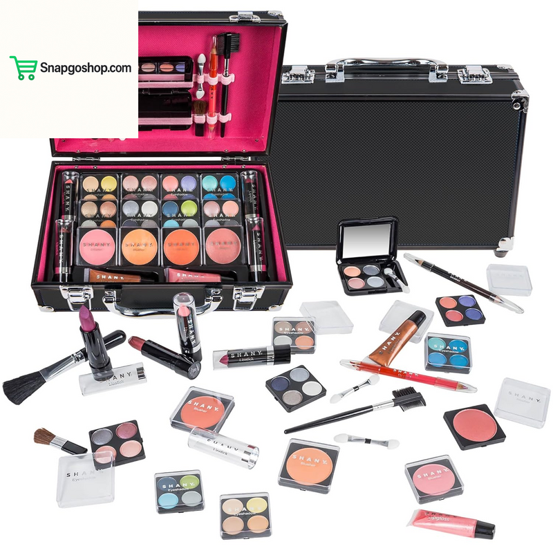 Carry All Makeup Train Case with Pro Makeup Set, Makeup Brushes, Lipsticks, Eye Shadows, Blushes, Powders, and More - Reusable Makeup Storage Organizer - Premium Gift Packaging - Pink