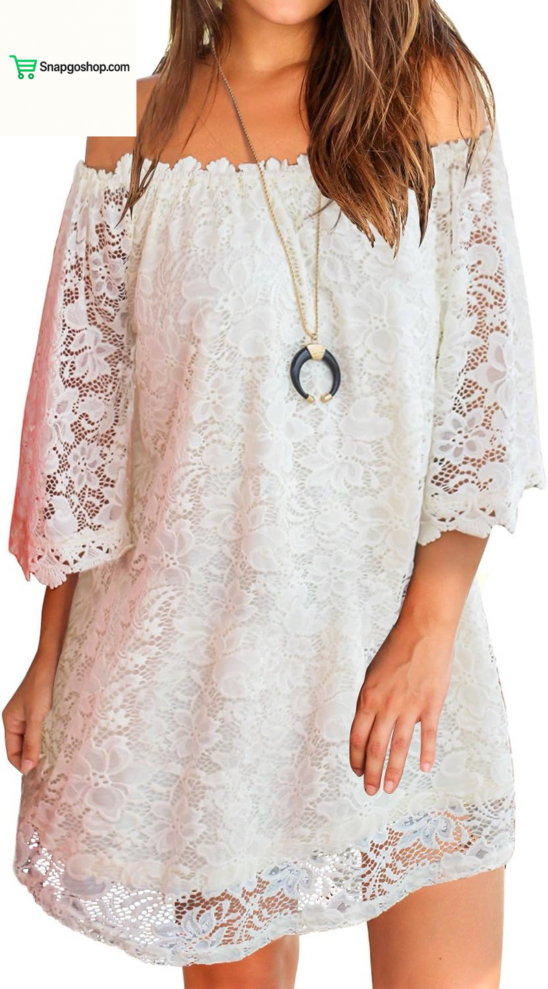 Women'S off Shoulder Lace Shift Loose Mini Dress