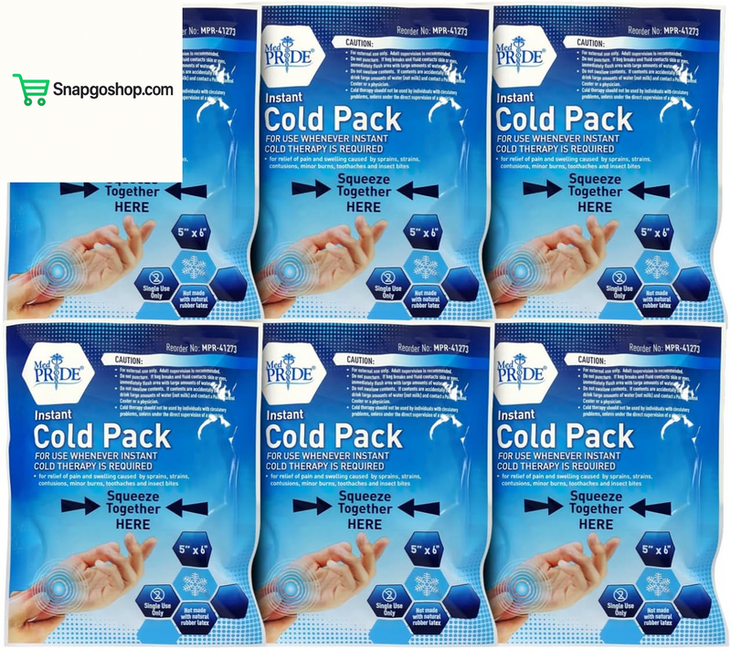Instant Cold Pack First Aid Kit Ice Pack for Injuries and Pain Relief, No Freezer Needed, 5In X 6In (6 Count (Pack of 1) Clear)