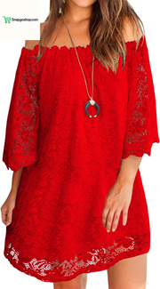 Women'S off Shoulder Lace Shift Loose Mini Dress