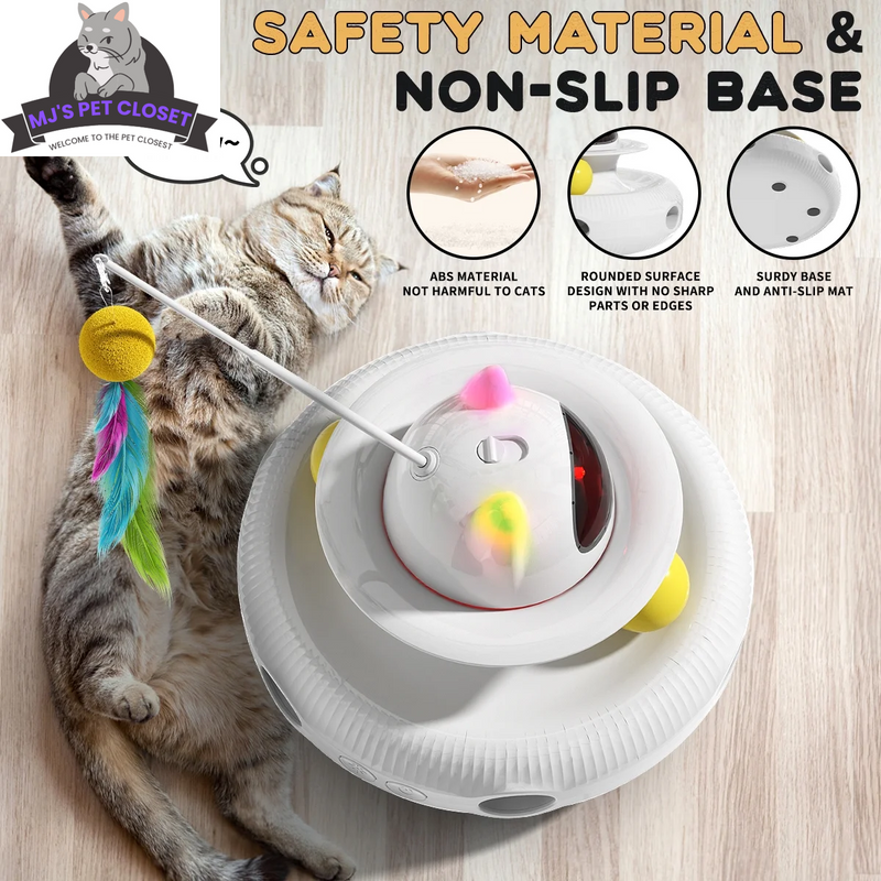 Unleash the Fun with 4-in-1 Interactive Cat Toys! 🐾🚀 Rechargeable Laser, 360° Rotation, and Exciting Track Balls for Endless Indoor Playtime! 🌟✨
