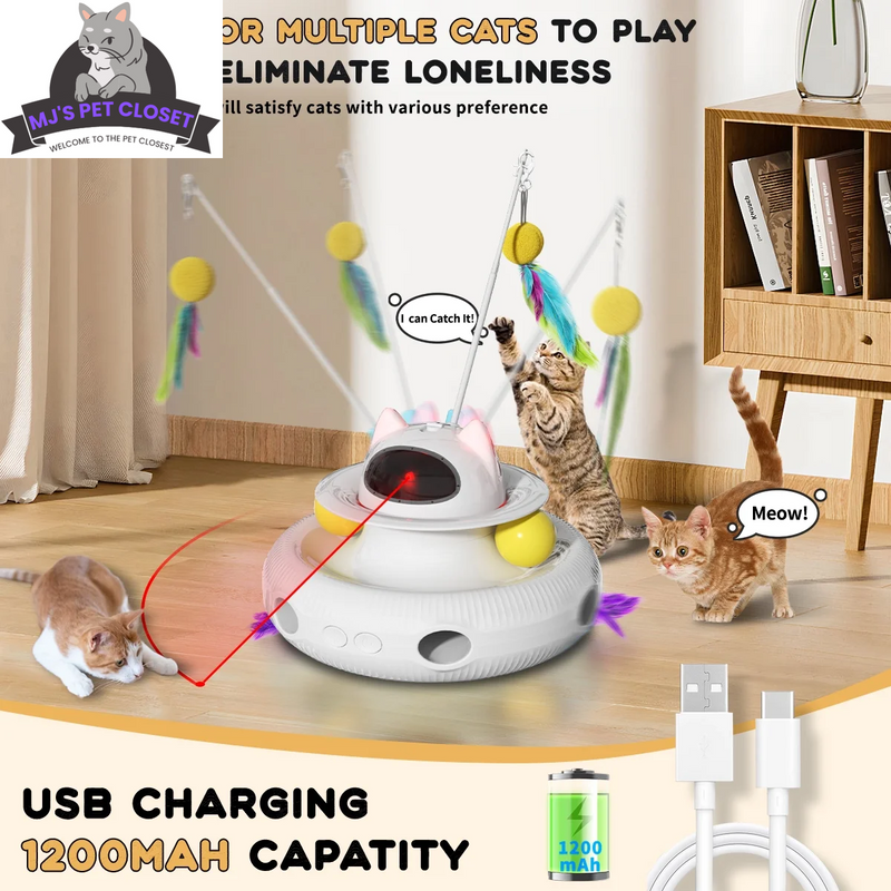 Unleash the Fun with 4-in-1 Interactive Cat Toys! 🐾🚀 Rechargeable Laser, 360° Rotation, and Exciting Track Balls for Endless Indoor Playtime! 🌟✨