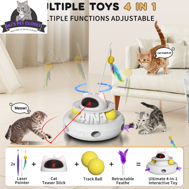 Unleash the Fun with 4-in-1 Interactive Cat Toys! 🐾🚀 Rechargeable Laser, 360° Rotation, and Exciting Track Balls for Endless Indoor Playtime! 🌟✨