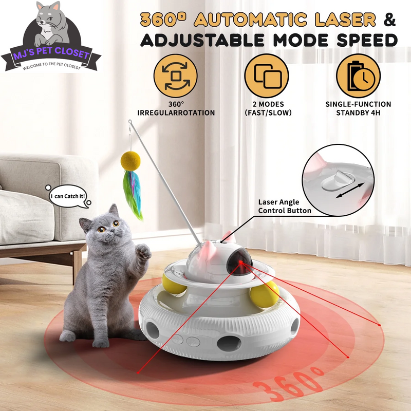 Unleash the Fun with 4-in-1 Interactive Cat Toys! 🐾🚀 Rechargeable Laser, 360° Rotation, and Exciting Track Balls for Endless Indoor Playtime! 🌟✨