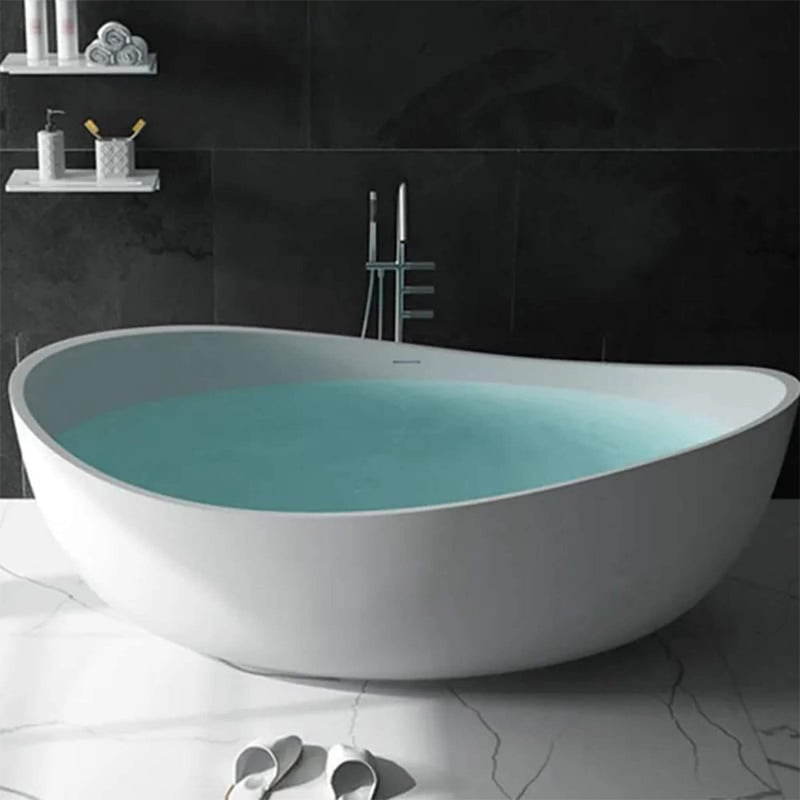Alora Premium Freestanding Extra Large Oval Stone Besin Soaking Bathtub, 71" (SAK80751)