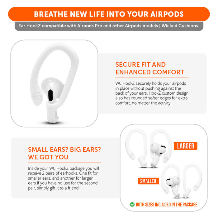 WC HookZ - Over Ear Hooks for Airpods Pro 1, 2 & Airpods 1, 2, 3