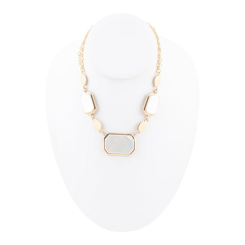 White Mother of Pearl and Golden Bronze Statement Necklace
