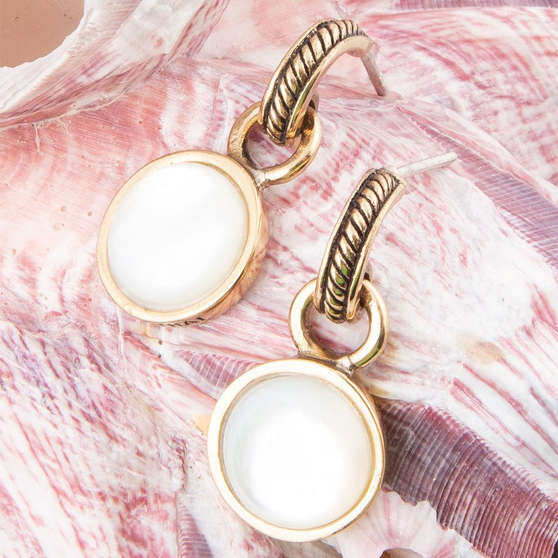 White Mother of Pearl Spotlight Golden Drop Earrings