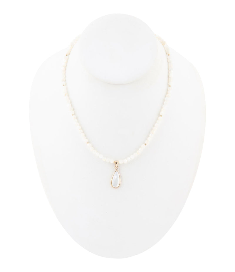 White Mother of Pearl Tear Drop Golden Pendant Necklace