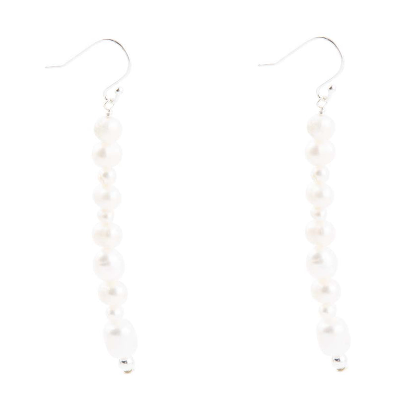 White Pearl Linear Sterling Silver Drop Earrings