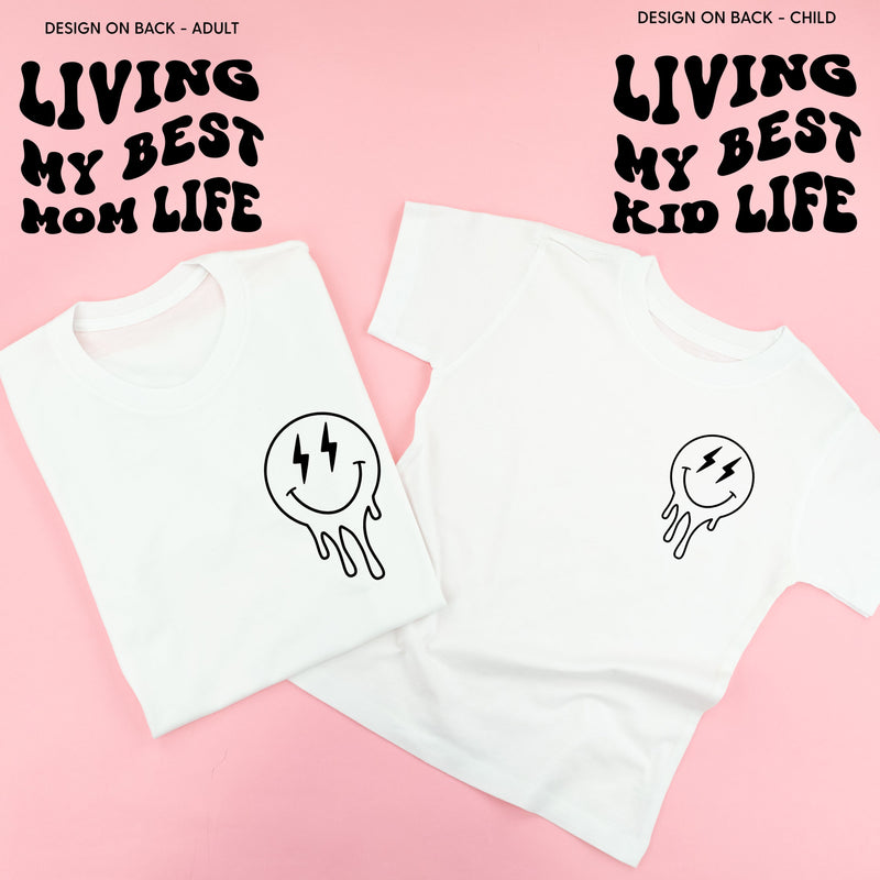 Living My Best Mom / Kid Life (w/ Melty Lightning Smileys) - Set of 2 Matching Shirts