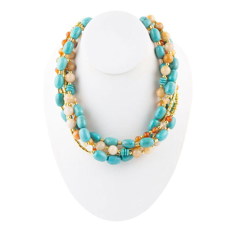 Windswept Multi-Layered Colorful Beaded Statement Necklace