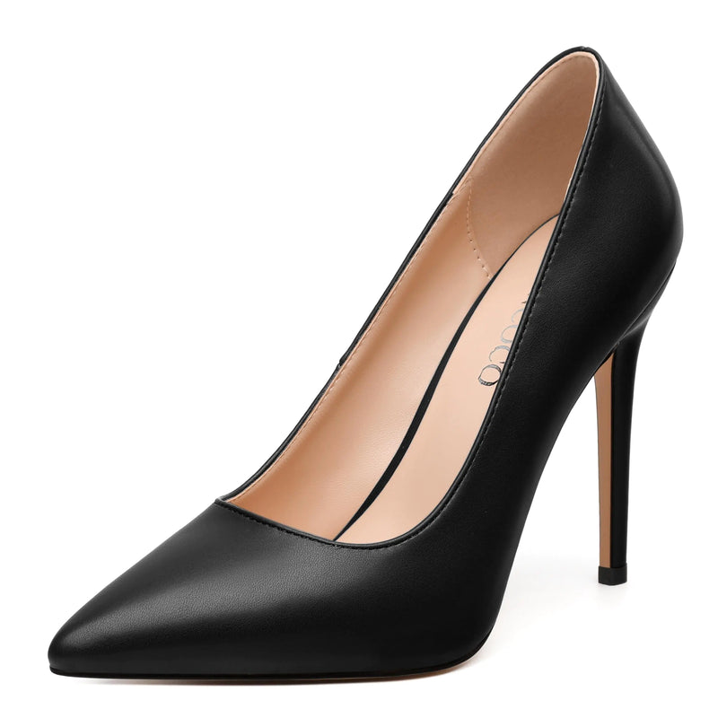 MODENCOCO Black Womens High Heel Pumps Elegant Stiletto Heels Sexy Closed Pointed Toe Heels Classic Comfortable Slip-On Dress Shoes for Party Wedding Prom Office 4 Inch Size 10