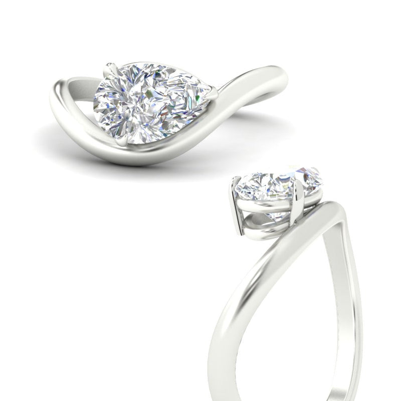 Curve Wave Pear Shaped Solitaire Diamond Ring