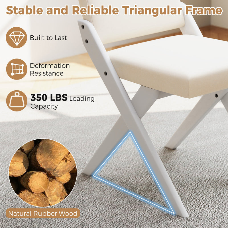 Wooden Dining Chairs of 2 with Rubber Wood Frame and Padded Cushions-White