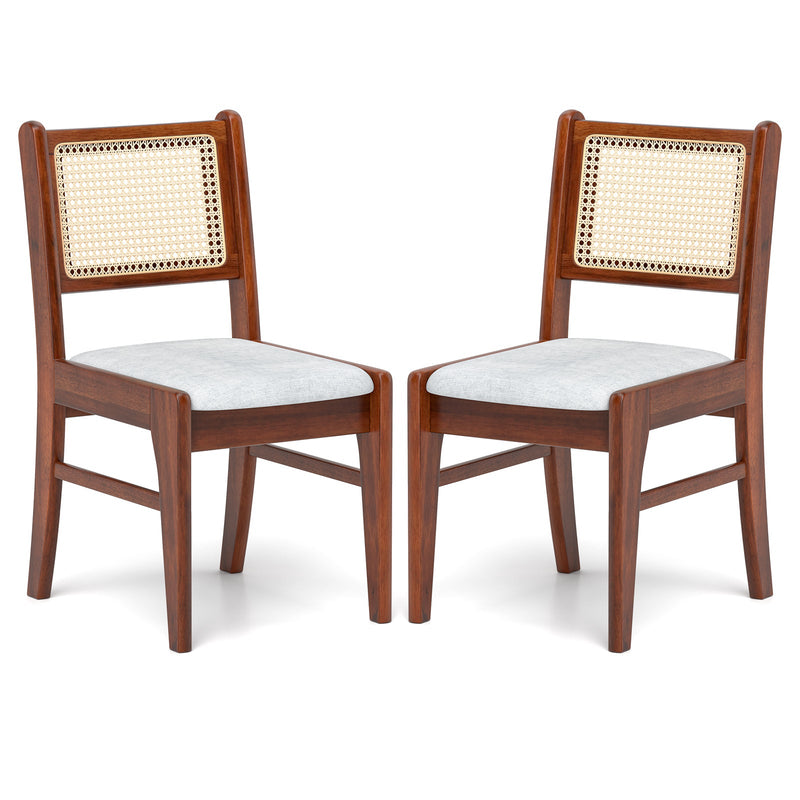 Wooden Kitchen Chairs with Cane Back Rubber Wood Frame and Padded Seat-Coffee