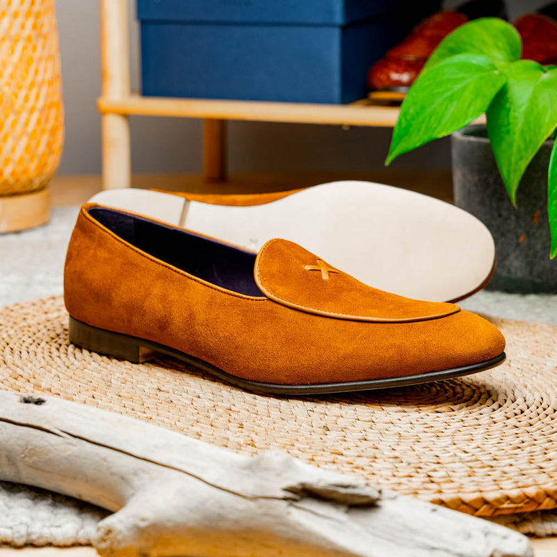 16-681-CGN X Italian Sueded Goatskin Loafer, Cognac