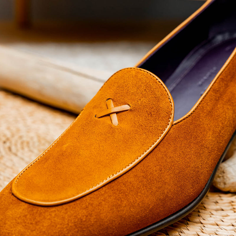 16-681-CGN X Italian Sueded Goatskin Loafer, Cognac