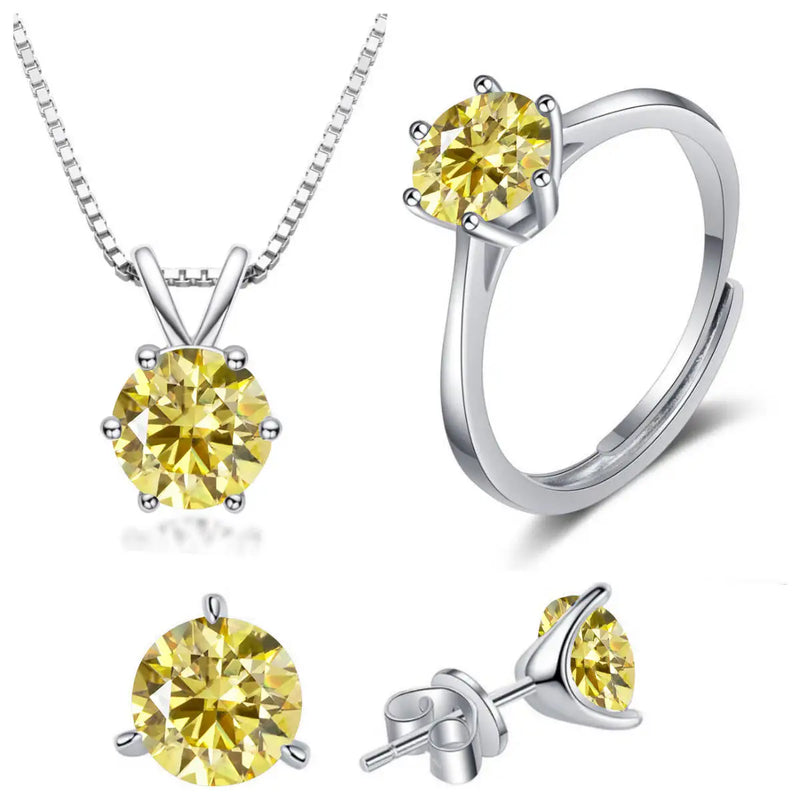 925 Sterling Silver 1ctx4 D Moissanite Necklace Earrings Set Bridal Jewelry