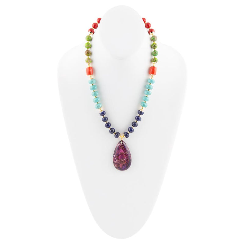 Zion Multi-Color Purple Pendant Necklace